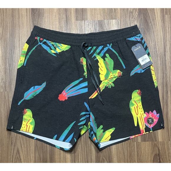 ROARK Mens Swim Boardshorts Shorey Macaw Black Hemp Blend Thomas Sz L - Picture 1 of 9